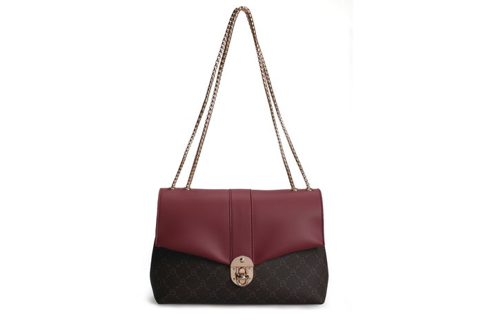 Lucky Bees Bolso Bandolera 1228 v2 Rojo Claret y Marrón Piel de Polivinilo 26x10x20 cm